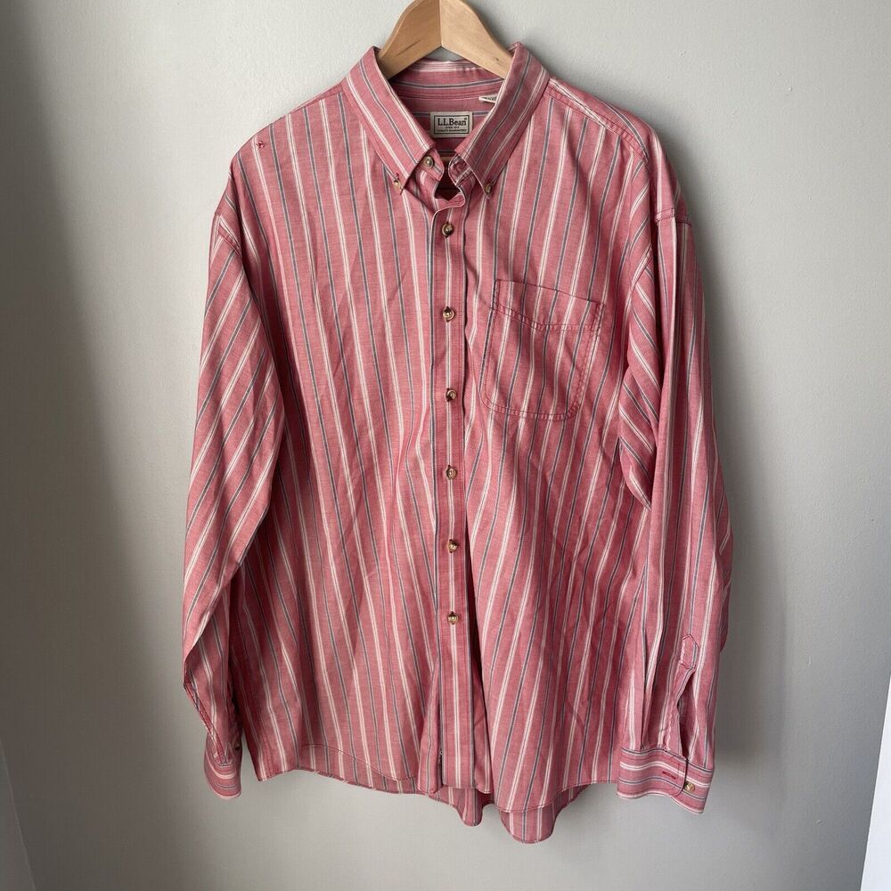 LL Bean Mens XL Reg 100% Cotton‎ Mens Striped Long Sleeve Button Down Shirt